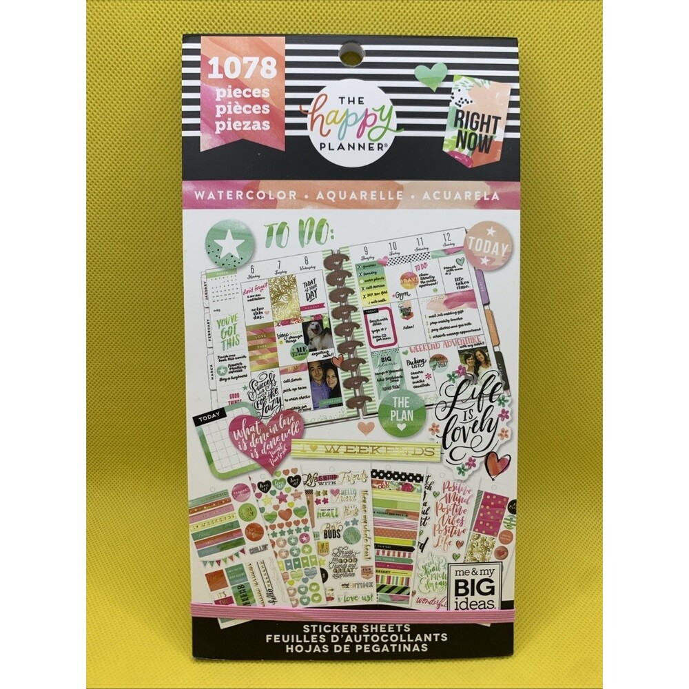The Happy Planner Watercolor Me & My Big Ideas Sticker Sheets 1078 Pieces New